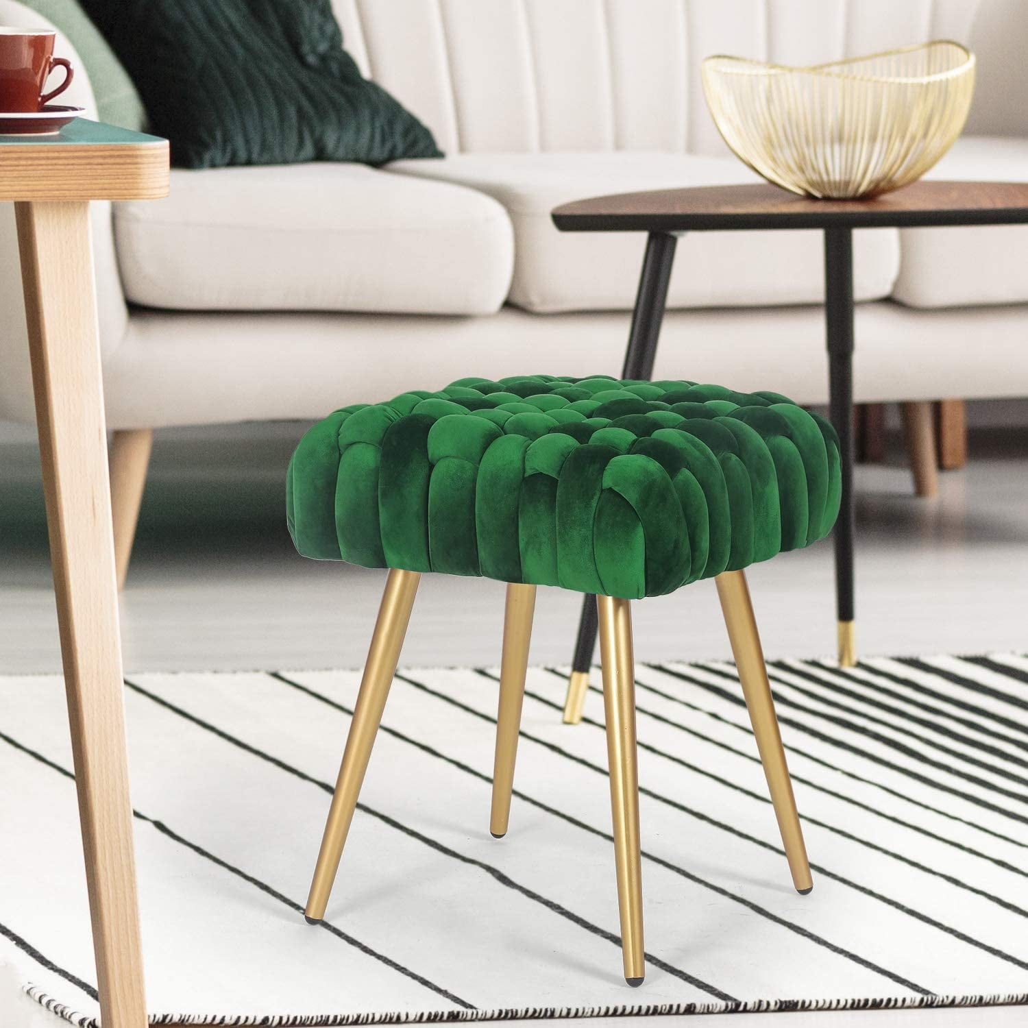 Homebeez Vanity Stool Upholstered Footrest Stool Modern Dressing Stool Side Table Footstool,Green