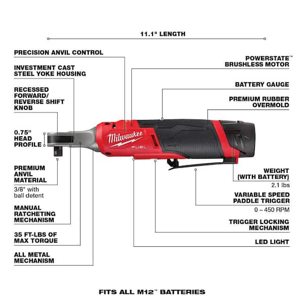 M12 FUEL 12V Li-Ion Brushless Cordless High Speed 3/8 in. Ratchet and M12 FUEL High Speed 1/4 in. Ratchet Combo Kit