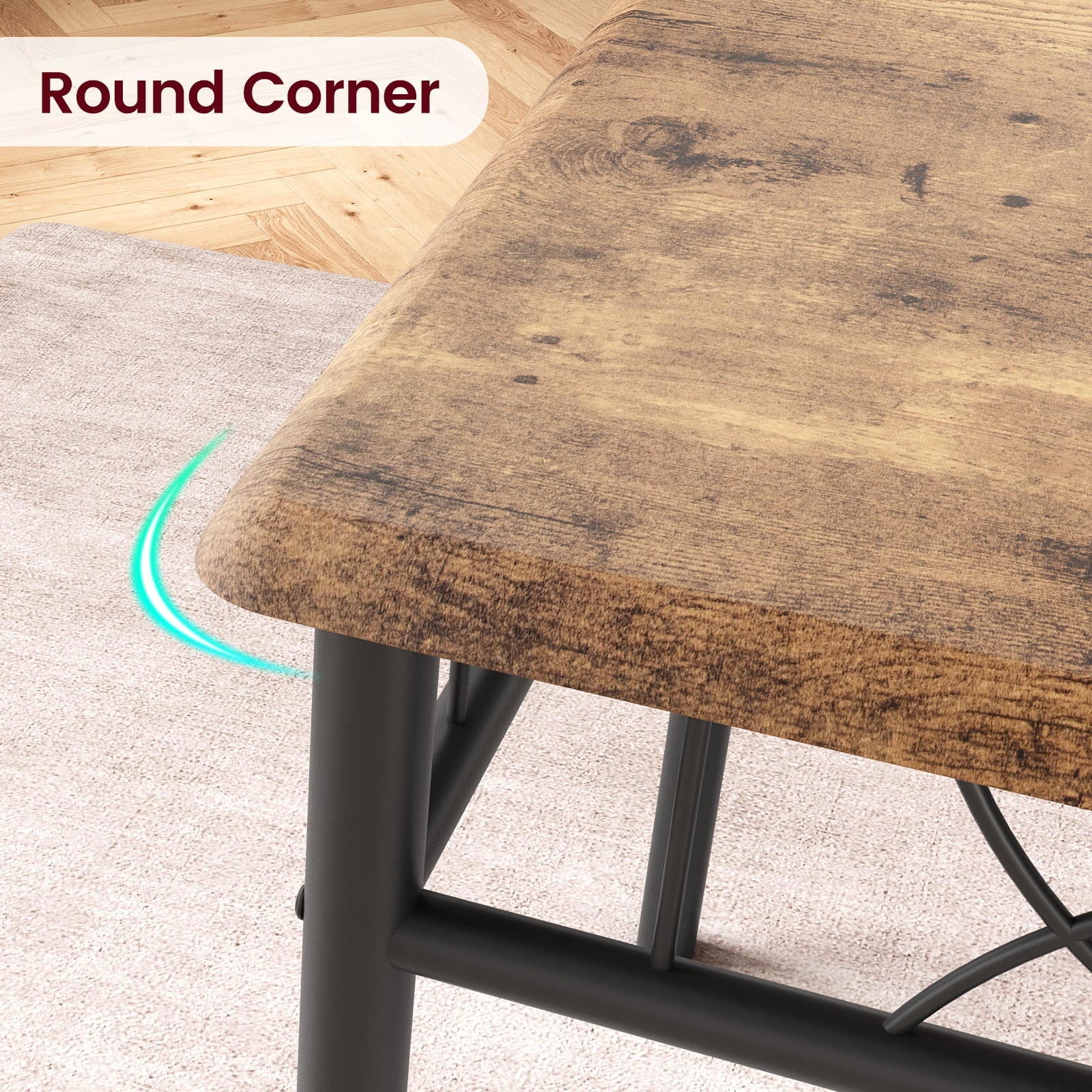 Yesfashion 5 Piece Kitchen Table Set, Metal and Wood Rectangular Dining Room Table Set with 4 Upholstered Chairs