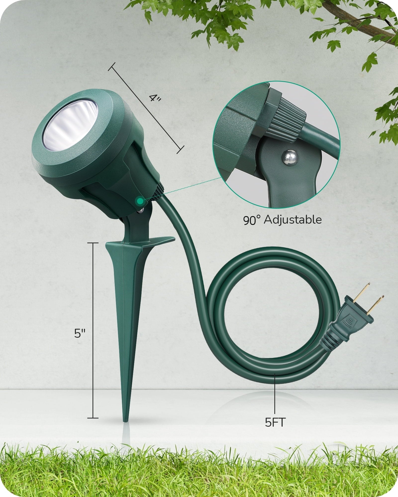 DEWENWILS LED Outdoor Spotlight for Christmas, Plug in Spot Light with 3 Color Lenses Waterproof Electric Landscape Spot Light projector 400 Lumen, 5 FT Power Cord,UL Listed