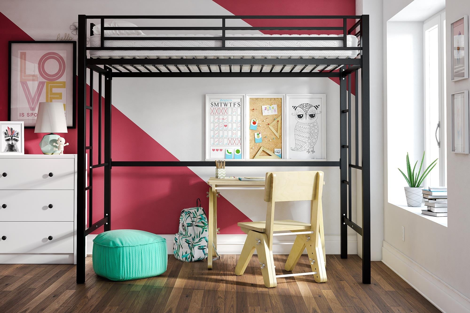 Your Zone Brittain Twin Metal Loft Bed, Black