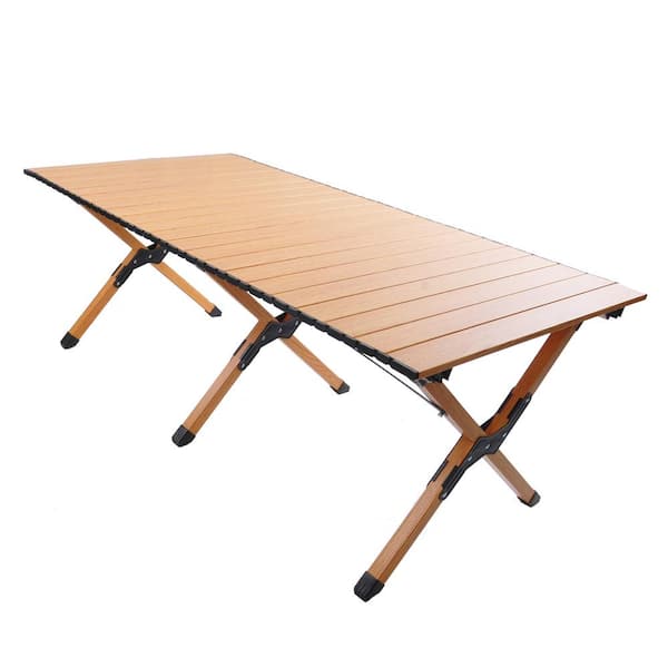 8ft L x 1.9ft W Portable Foldable Rectangular Antique Yellow Aluminium Picnic Table for Garden, Camping, Beach