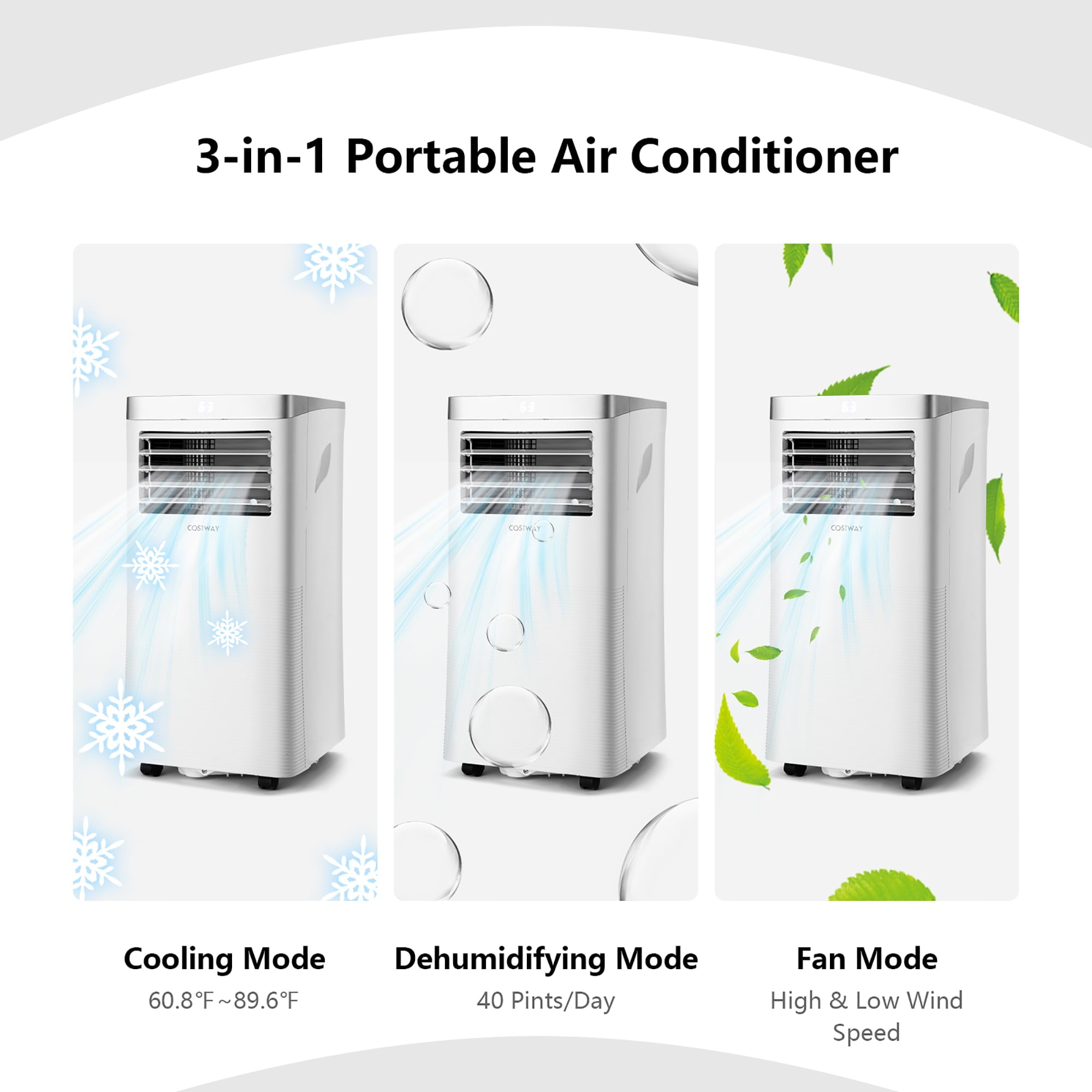 Costway 5000 BTU (8000 BTU ASHRAE) Portable Air Conditioner 3-in-1 Air Cooler with Remote Control