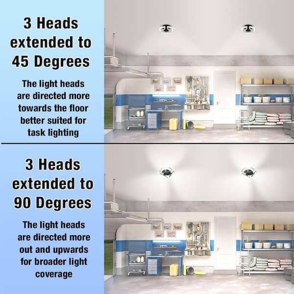 7 in. Spin Light 3 Adjustable Heads 3500 Lumens LED Flush Mount Garage Light and Basement - Screws into Lampholder