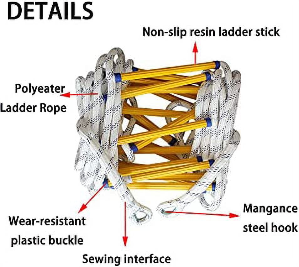 LUKEE 13FT Resin Emergency Fire Escape Ladder Fast to Deploy & Easy to Use Compact