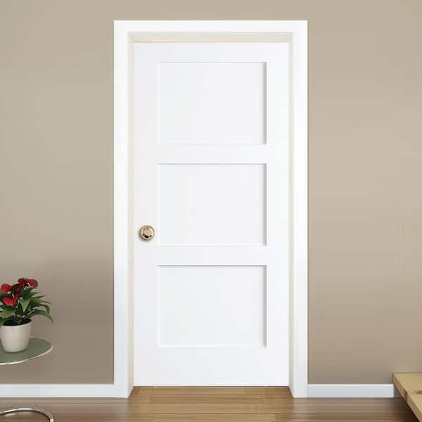 30 in. x 80 in. White 3-Panel Shaker Solid Core Pine Interior Door Slab