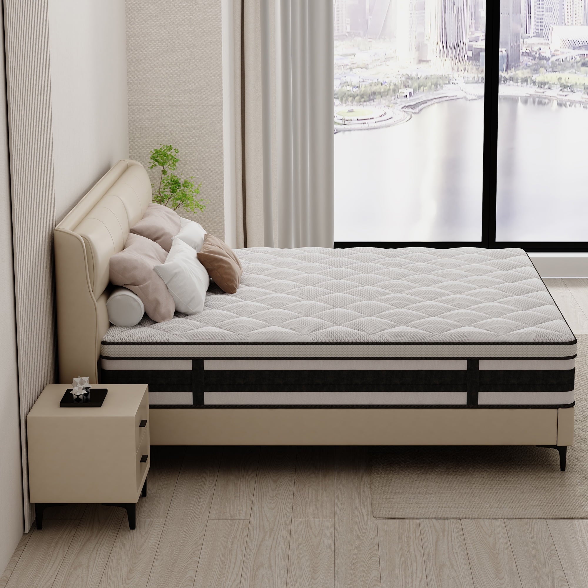 Size Mattress, Nisien 10 Inch Gel Memory Foam Hybrid Queen Mattress in a Box,Firm,Euro Top Bed Mattress for Cooler Sleep,100-Night Free Trial