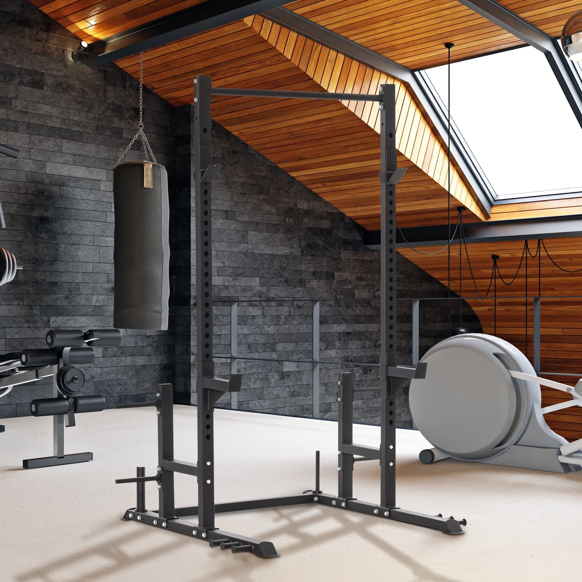 Soozier Power Rack with Pull up Bar and Adjustable Barbell Rack, Heavy-Duty Power Tower Strength Training Equipment for Home Gym