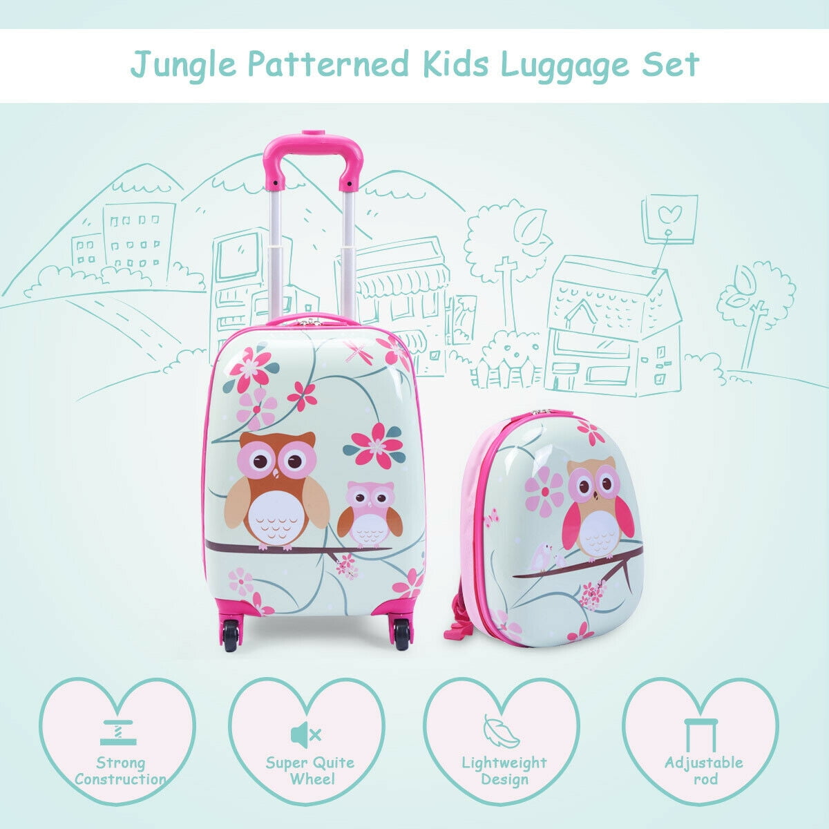 Costway 2Pcs 12'' 16'' Kids Luggage Set Suitcase Backpack School Travel Trolley ABS