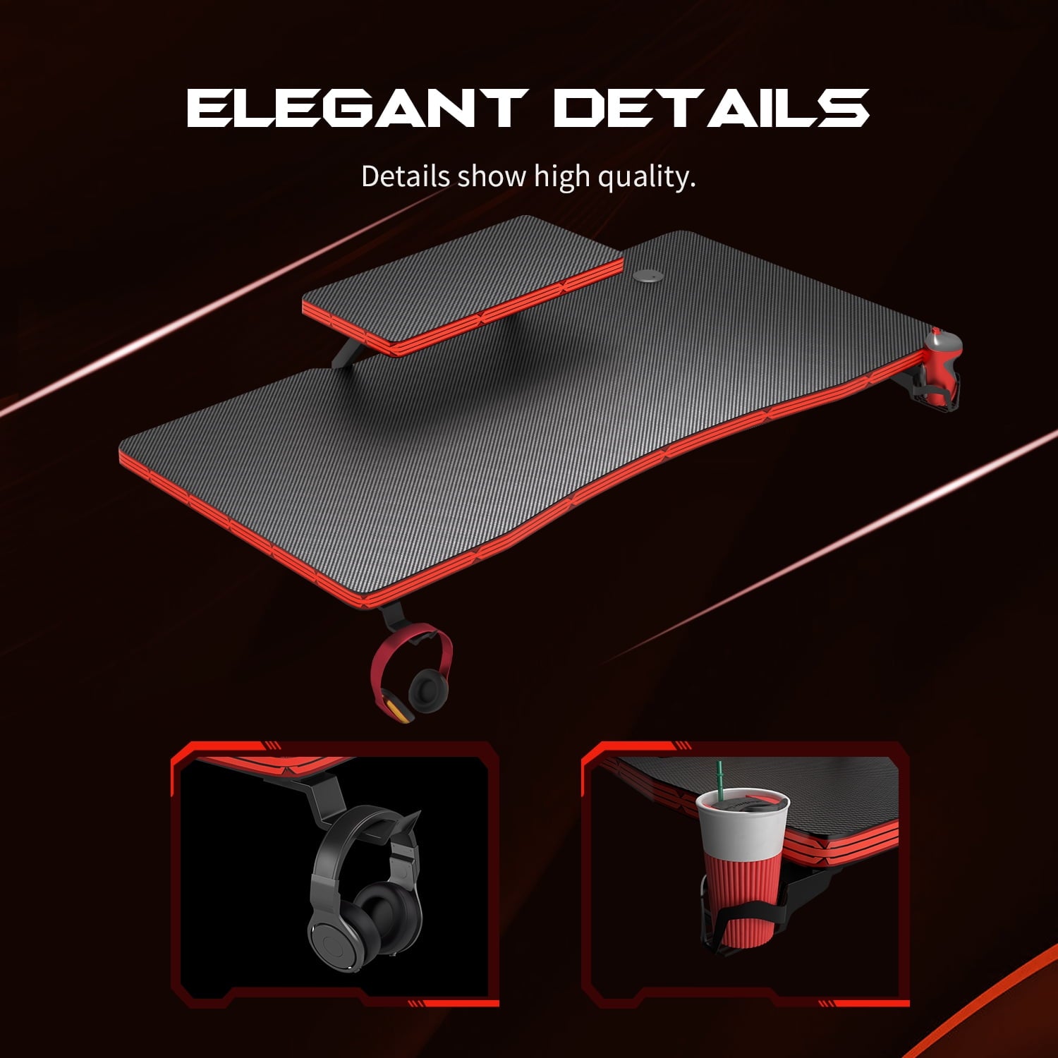 LACOO 47.2-Inch Gaming Desk Home Office Desk Modern Style Writing Table with Cup Holder Headphone Hook, Black