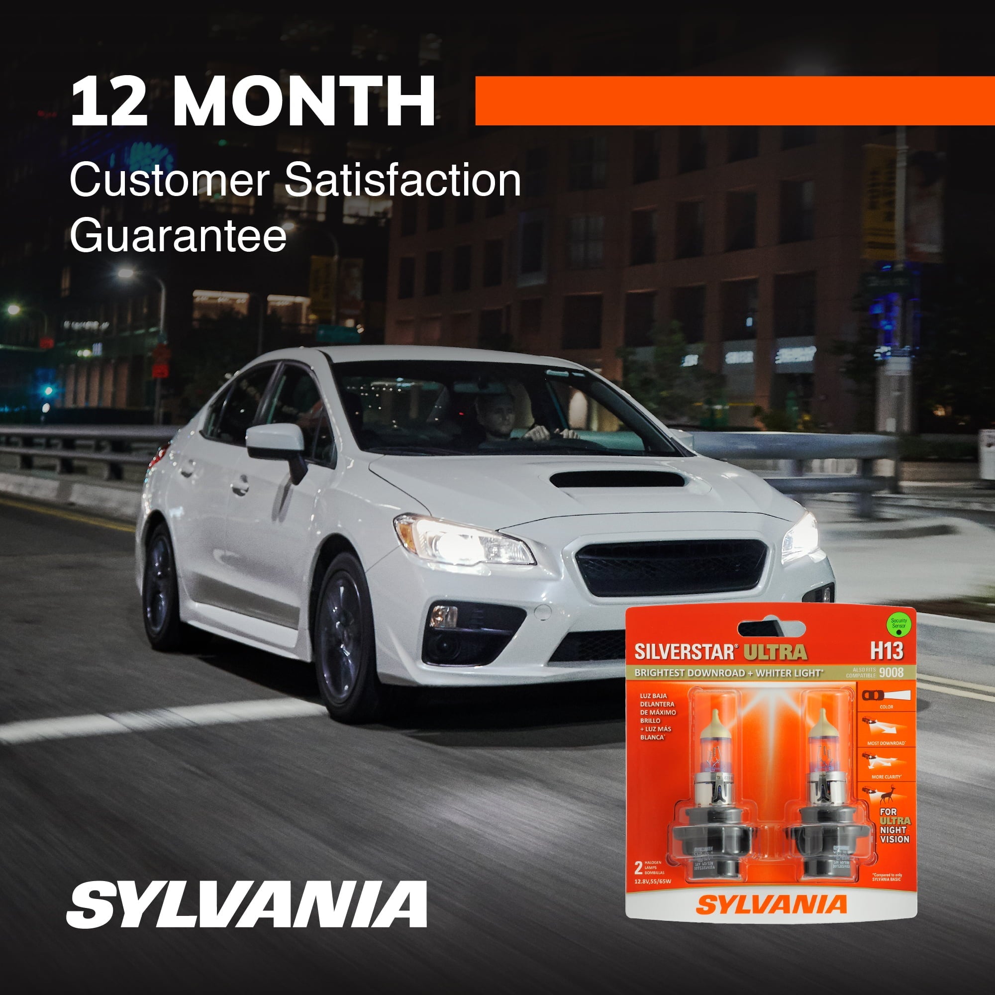 Sylvania H13 SilverStar Ultra Halogen Headlight Bulb, Pack of 2