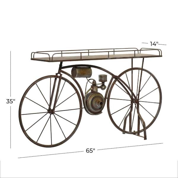 35 in. Brown Metal Bike Indoor Outdoor Plantstand