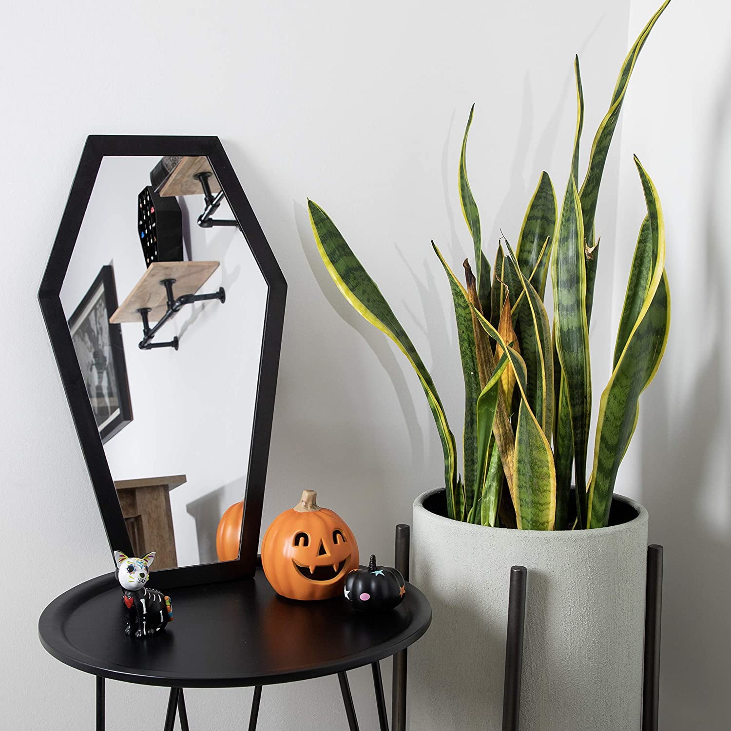 Gothic Curiosities Large Coffin Mirror - 21 Inch Gothic Decor for Bedroom Or Bathroom - Hooks and Hardware Included, Ready to Hang - Pair with Spooky Goth Coffin, Moon Shelf