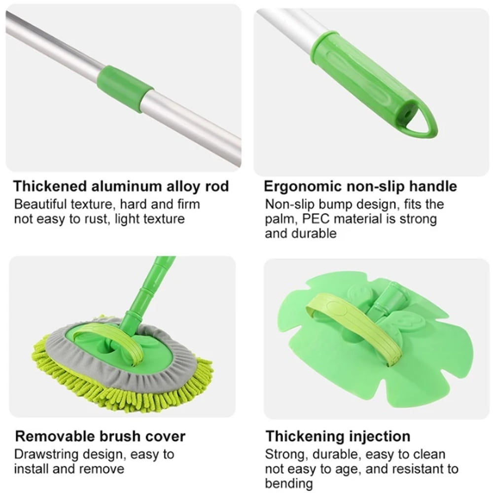 45'' Car Wash Brush with Long Handle Car Wash Mop Mitt Sponge Chenille Microfiber Car Brush Kits Car Cleaning Tools Supplies Duster Scratch Free 180 Degree Rotation for Washing RV Truck and Bus