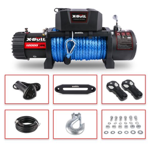 X-BULL 12000LBS Electric Winch Synthetic Rope Trailer Towing Truck 12V Jeep 4WD