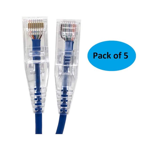 10 ft. Cat 6A 28 AWG Ultra Slim Patch Cable, Blue (5-Pack)