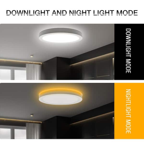 13 in. LED Flush Mount Ceiling Light with Night Light, 24W, 2400lm, 3000K/4000K/5000K Selectable