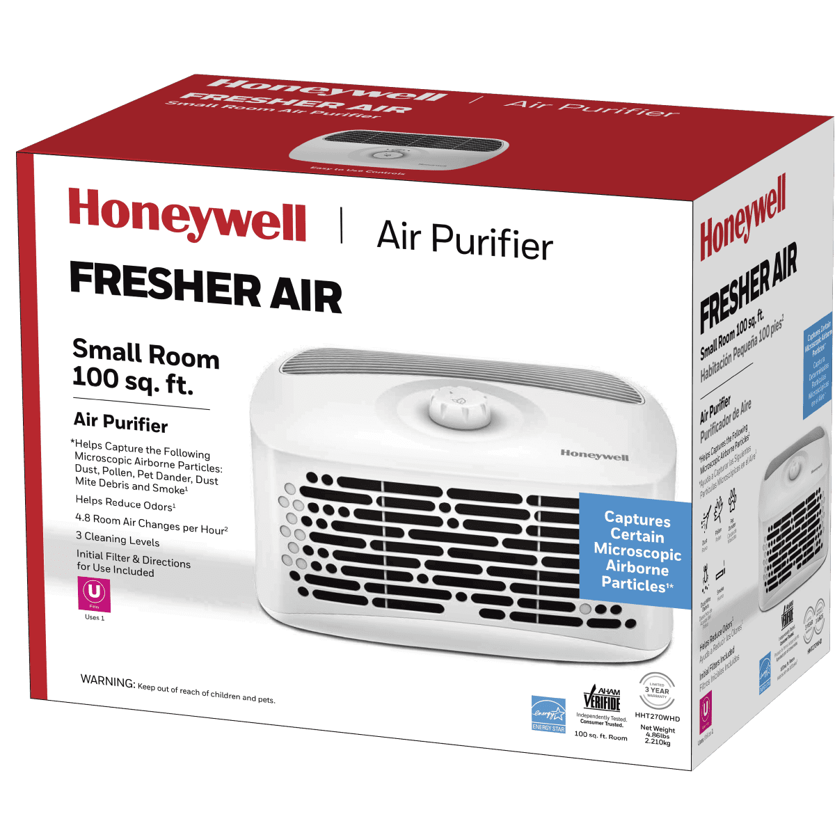 Honeywell Air Purifier, Small Rooms, 100 sq. ft., White, HHT270