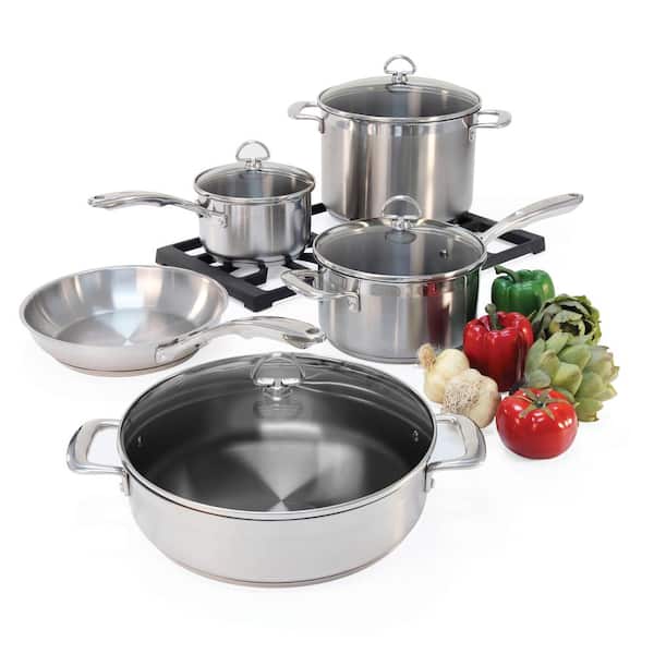 Induction 21 Steel 9-Piece Stainless Steel Cookware Set in Brushed Stainless Steel
