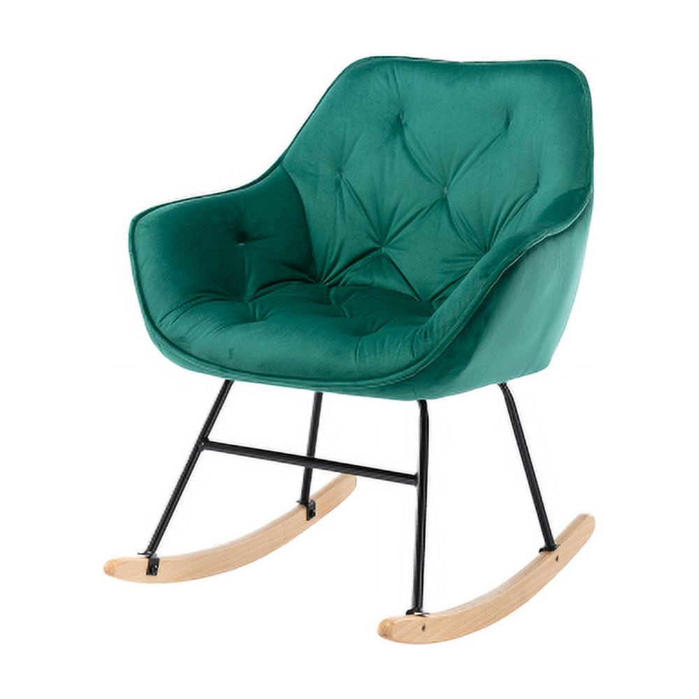 High Back Rocking Chair, Nursery Chair with Side Pocket, Linen Fabric Single Sofa Chair, Lazy Sofa Balcony Reclining Chair, Padded Armchair, for Living Room,Bedroom,Office, Beige