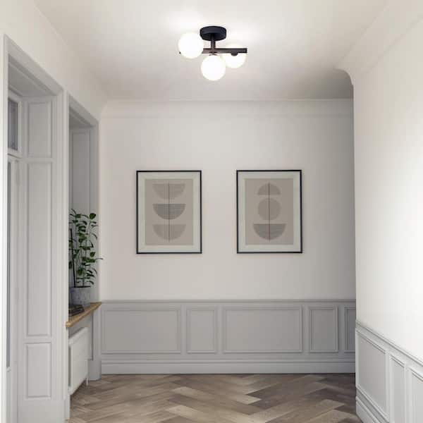 Bloom 13 in. 3-Light Modern Black Integrated LED 3 CCT Flush Mount Ceiling Light Fixture for Kitchen or Bedroom