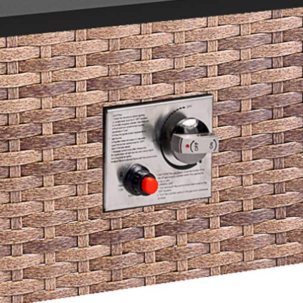 23.6 in. Brown Square Rattan Propane Gas Fire Pit Table 50,000-BTU with Ceramic Tabletop and Water-Resistant Cover