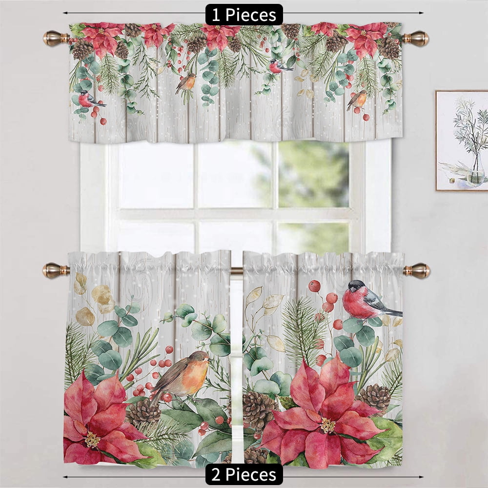 Yipa Xmas Half Curtain Blackout Christmas Kitchen Curtains Rod Pocket 1/2Pcs Luxury Short Panel Panels Home Modern Floral Printed Decor Snowman Print Style-A 2pc-Tier Curtain: W:27.5''x H:36''