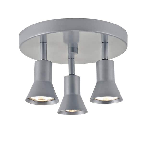 Heba 8.66 in. 3-Light Painted Silver Transitional Canopy Track Lighting Kit with 3 x 50-Watt GU10 Halogen Bulb Included