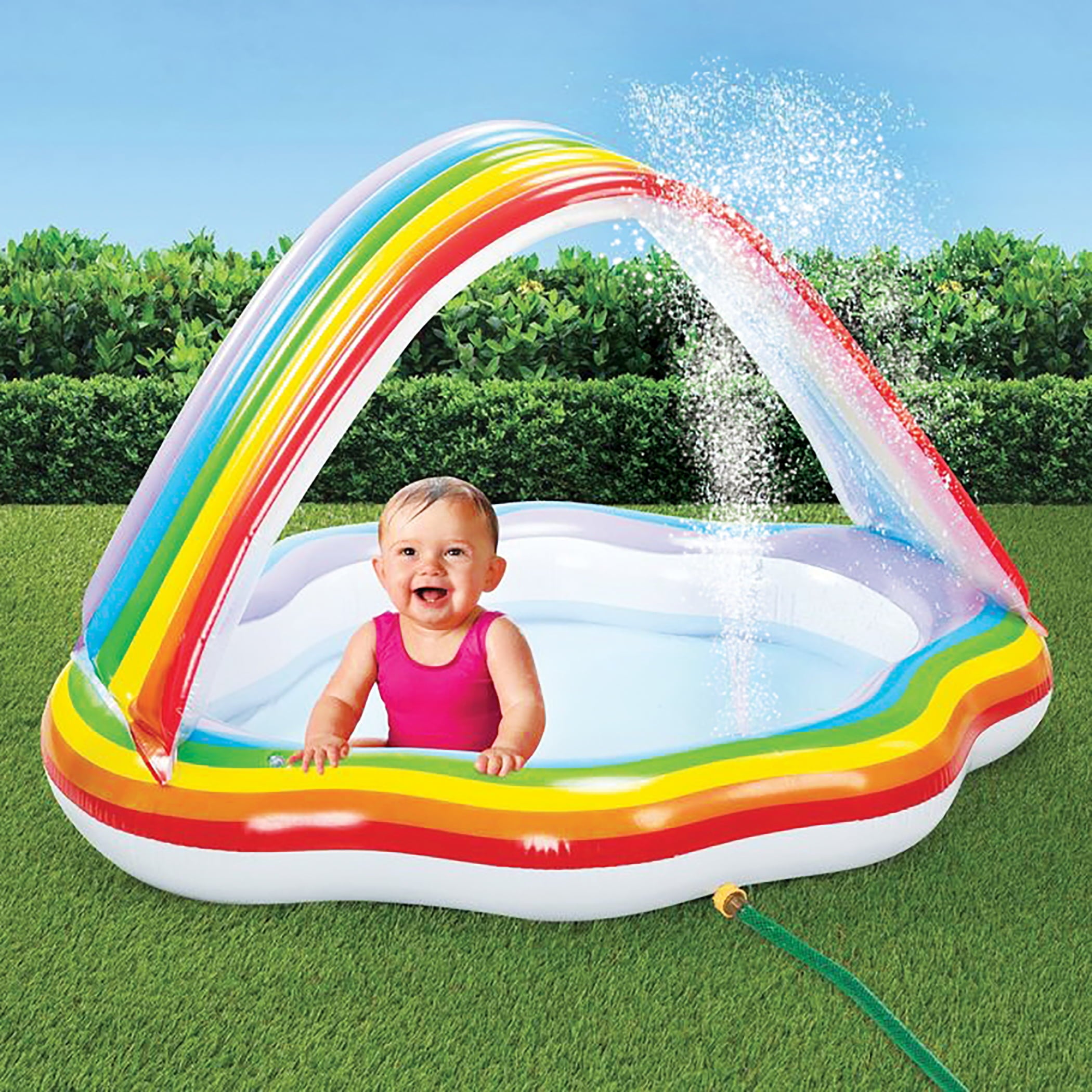 Children's Inflatable Outdoor Rainbow Sprinkle Pool | Baby Pool with Rainbow Canopy Arch | Kiddie Spray Pool, Wading Pool, Infant and Kids Water Pool Toys, Outdoor Swimming Pool