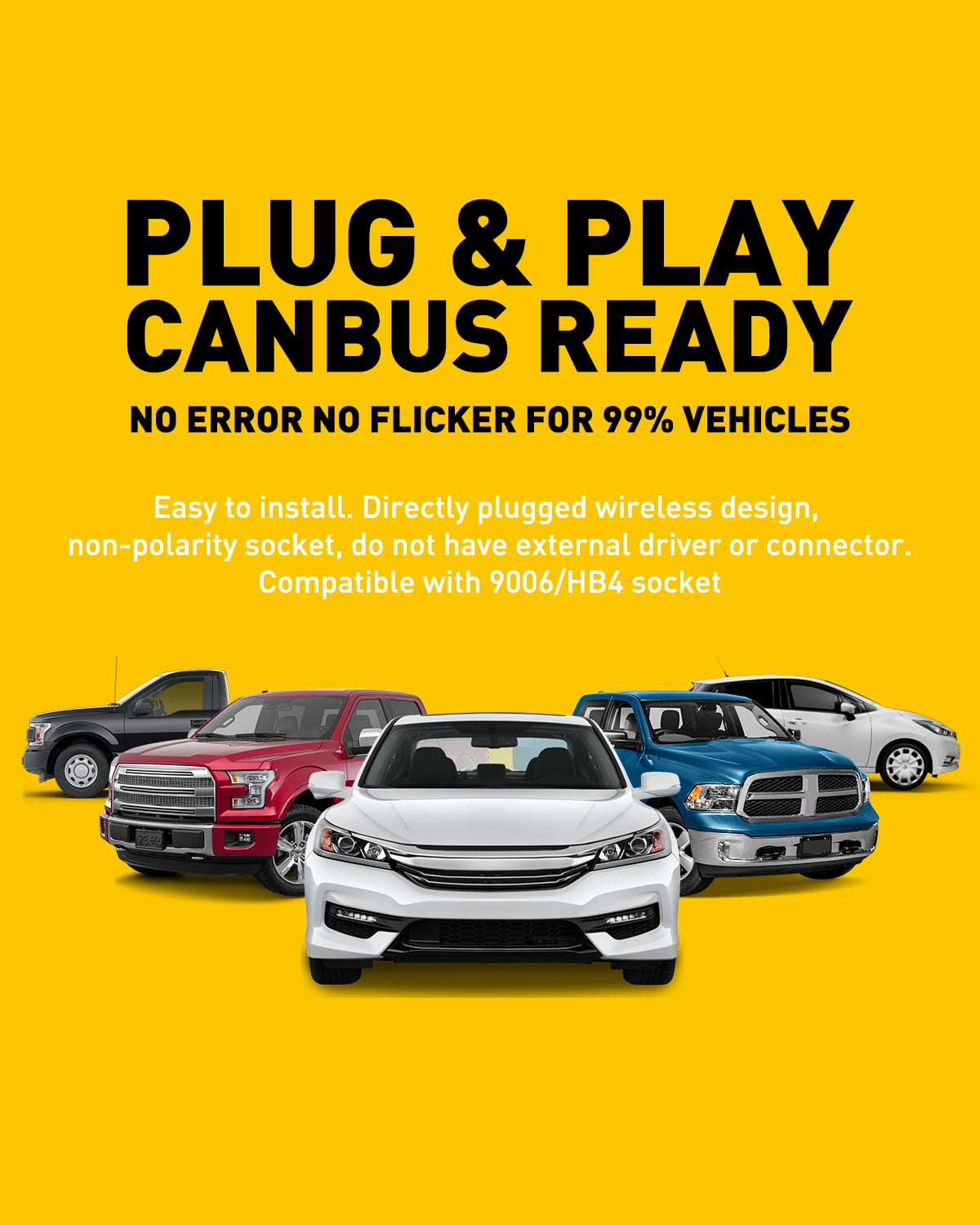 AUXITO 9006 LED Headlight Bulbs, 12000LM Per Set 6500K Xenon White HB4 Wireless 9006 Low Beam Headlight Bulb, Pack of 2