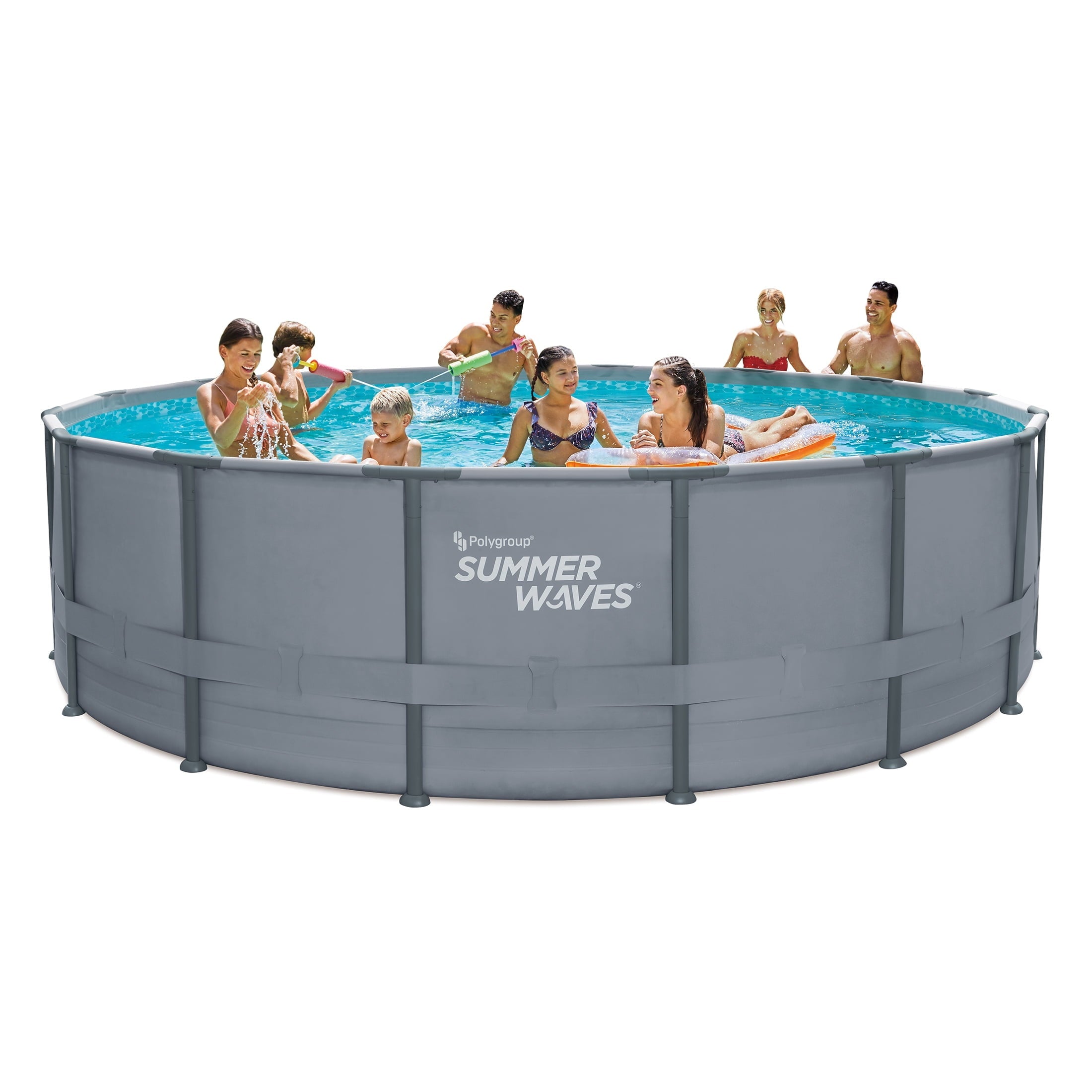 Summer Waves 16 ft Elite Frame Pool, Round, Cool Gray, Ages 6+, Unisex