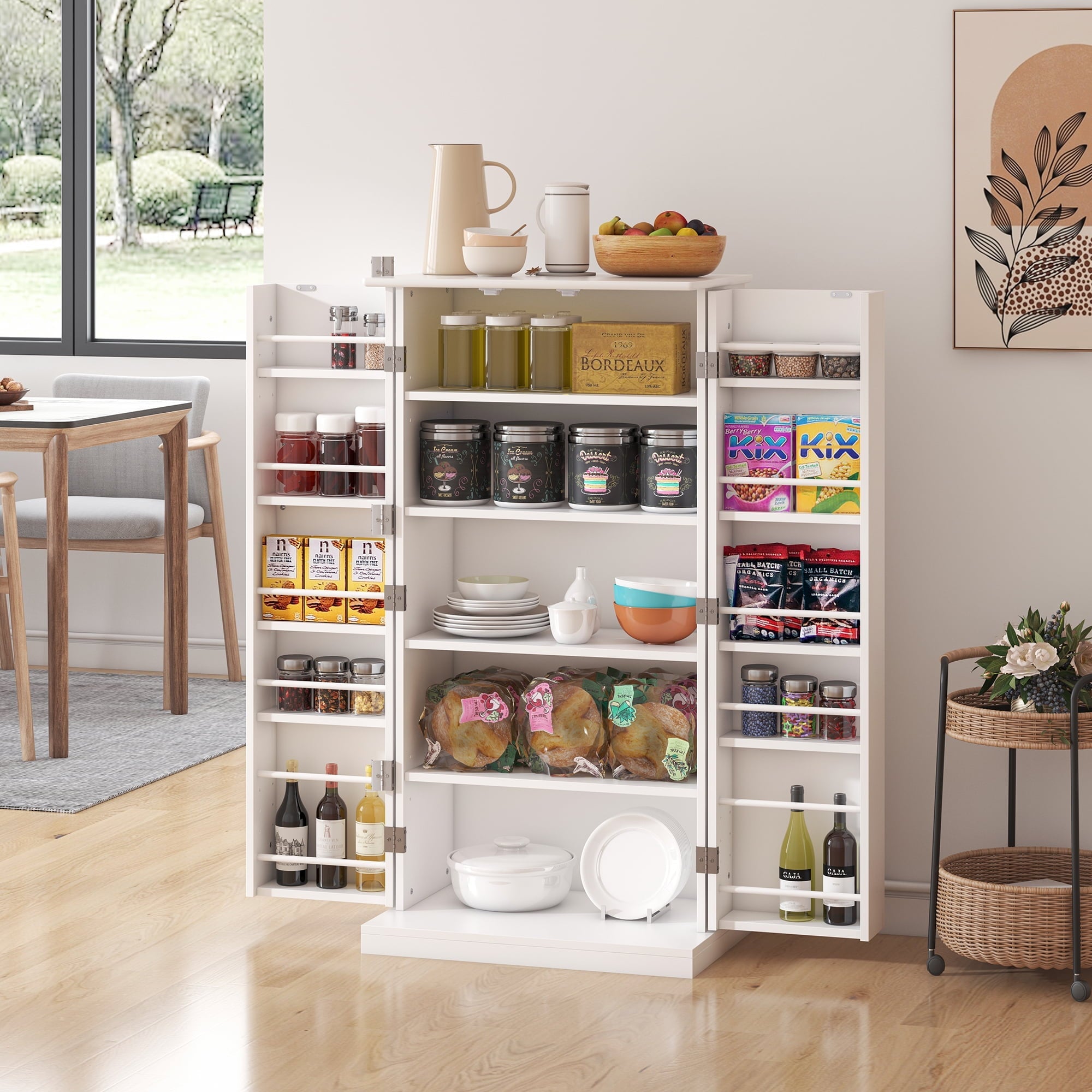 47 Kitchen Pantry Cabinet, White Buffet Cupboards Sideboard with Doors & Adjustable Shelves, Kitchen