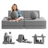 10Pcs Kids Sofa for Bedroom Playroom, Wanan Modular Toddler Couch Fold Out Couch Play Sofa for Boys Girls, Kids Sofa Couch Convertible Sofa Kids Foam Couch, Gray