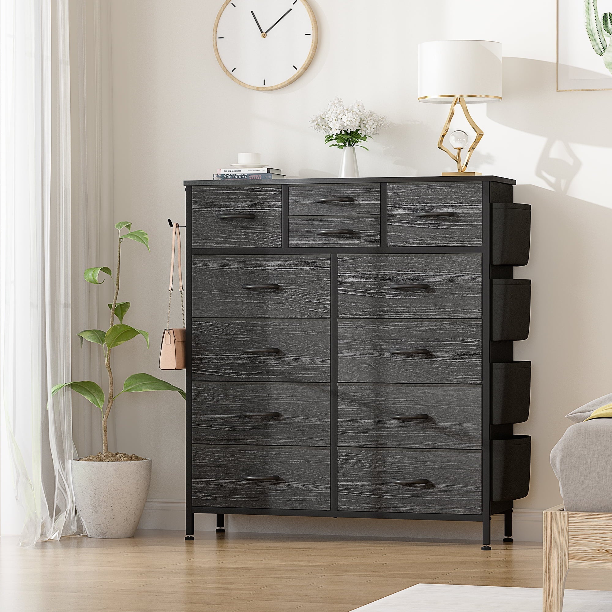 GIKPAL Black Dressers for Bedroom with 12 Drawer Tall Dresser Chest of Drawers Fabric Storage Dressers for Living Room