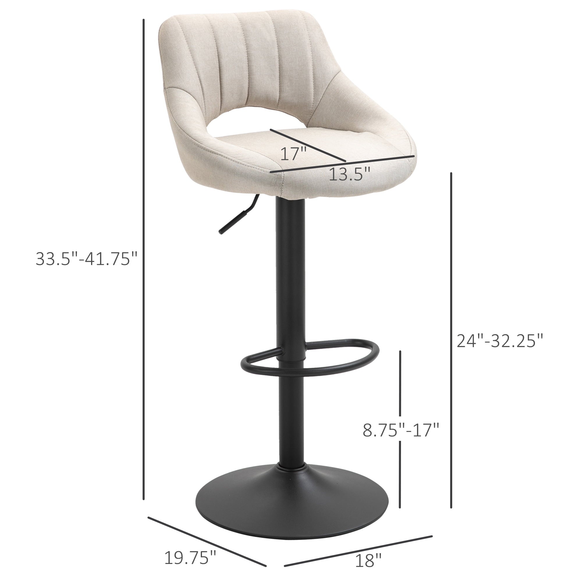 HomCom Bar Stool with Adjustable Height & 360-Degree Swivel, White, Set of 2