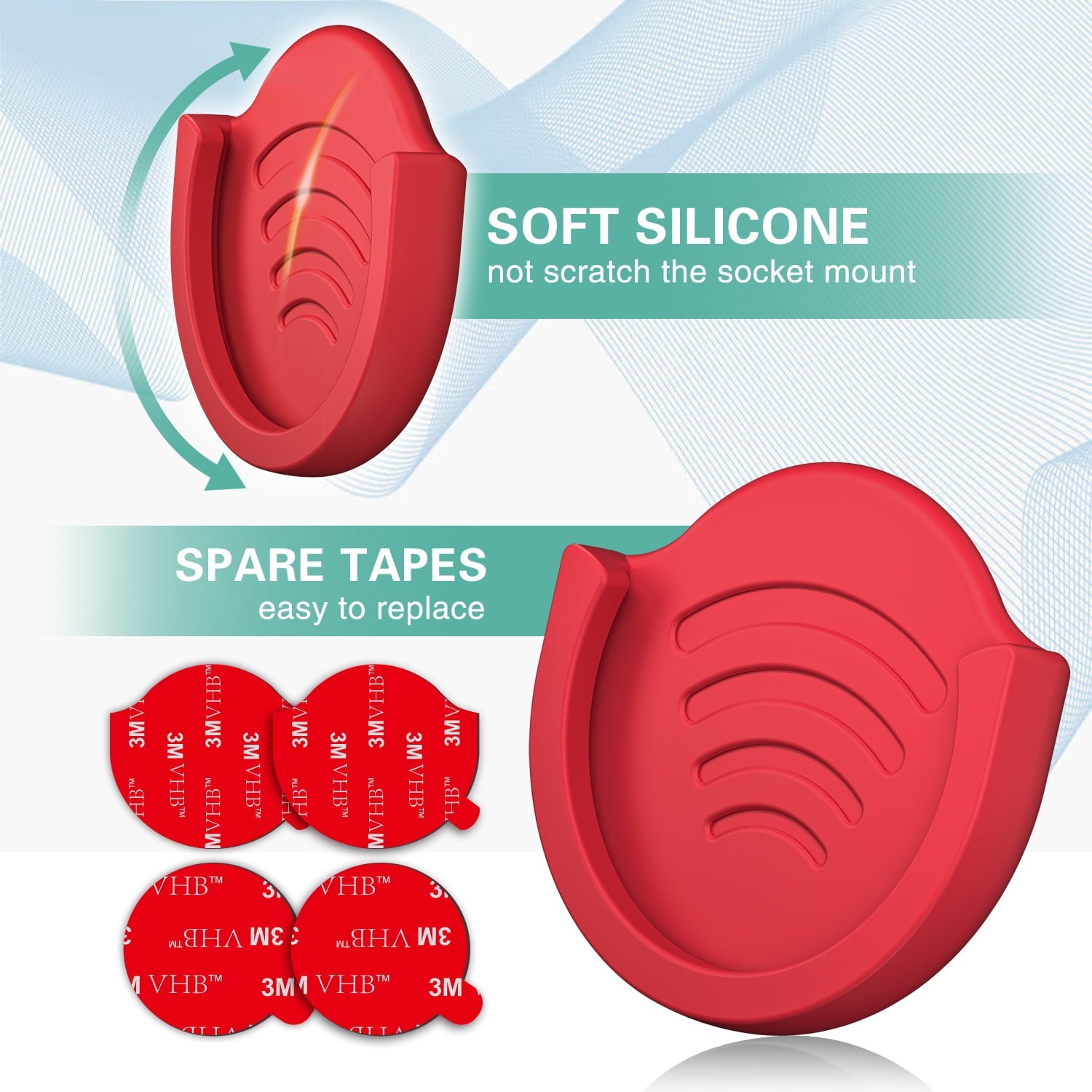 Grip Mount for Socket User, pop-tech 2 Pack Silicone Car Phone Holder for Phone Collapsible Grip/Stand with 3M Sticker Pads Replacement for Dashboard, Office, Home, Desk, Kitchen, Wall and More Red