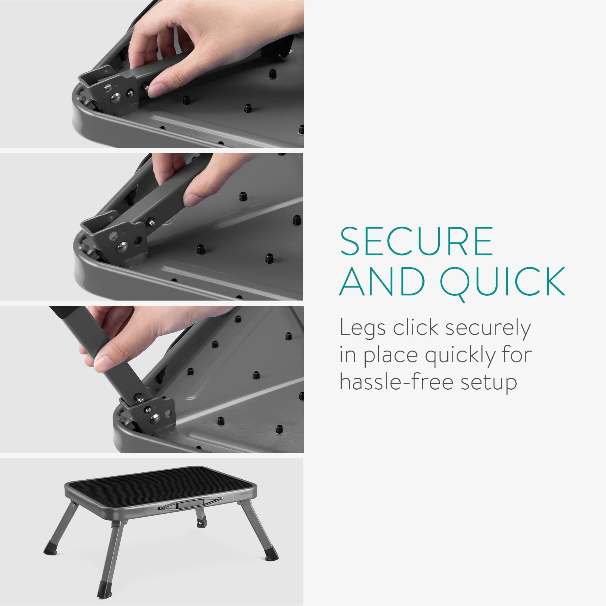 Metronic 1 Step Stool, Step Ladder, Black Anti-Slip Foot Folding Stool, Holds Up To 330 lbs