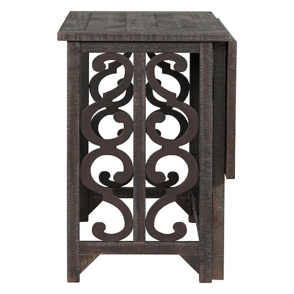 Retro 3-Piece Rectangle Espresso Wood Foldable Table Set with 2 Saddle Stools