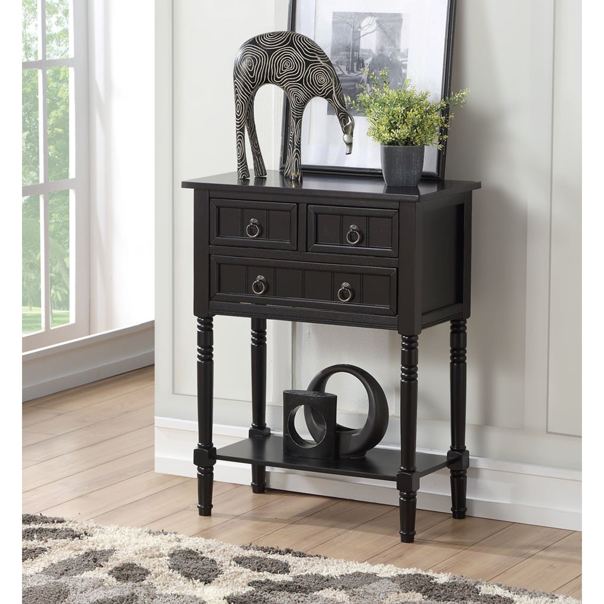 Convenience Concepts Kendra 3 Drawer Hall Table with Shelf, Black