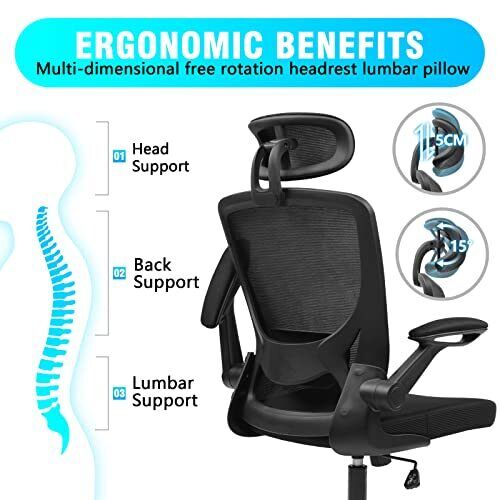 KERDOM Ergonomic Office Chair, Breathable Mesh Desk Chair with Headrest and F...