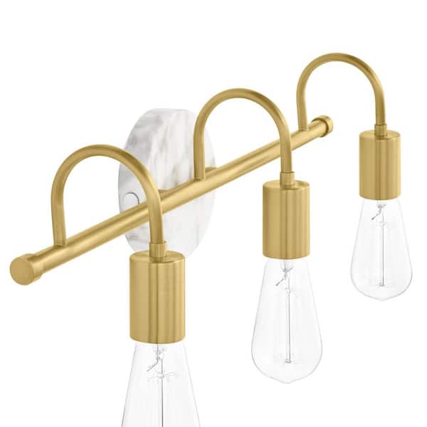Hensley 21 in. 3-Light Gold and Faux Marble Bathroom Vanity Light Fixture
