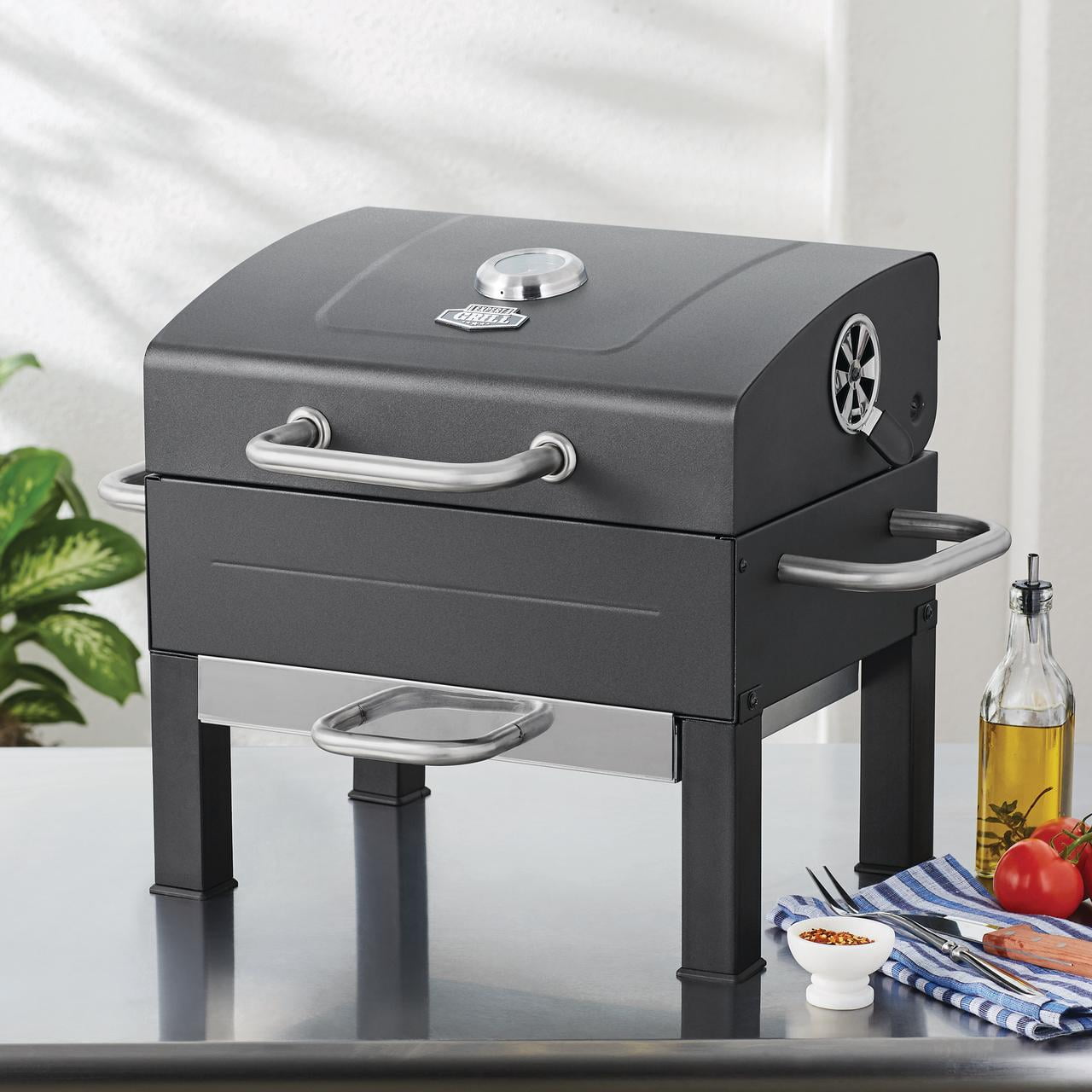 Grill Premium Portable Charcoal Grill, Black and Stainless Steel