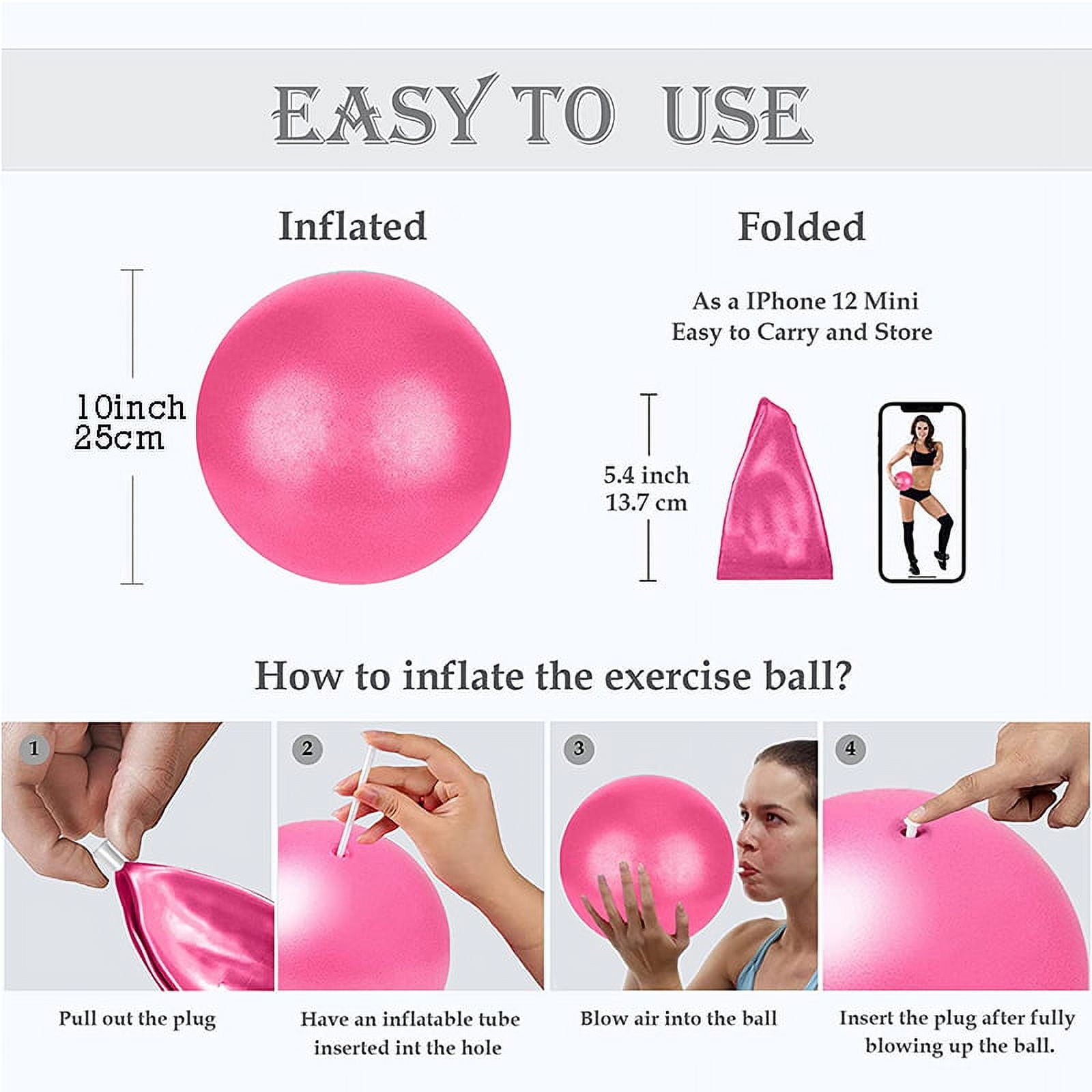 25cm Balance Mini Yoga Ball, Elbourn Small Pilates Ball Fitness Exercise Stability Pilates Ball Anti-Burst Physical Ball