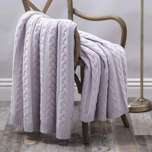 Lavender 100% Acrylic Aromatherapy Cable Knit 50 in. x 60 in. Throw Blanket