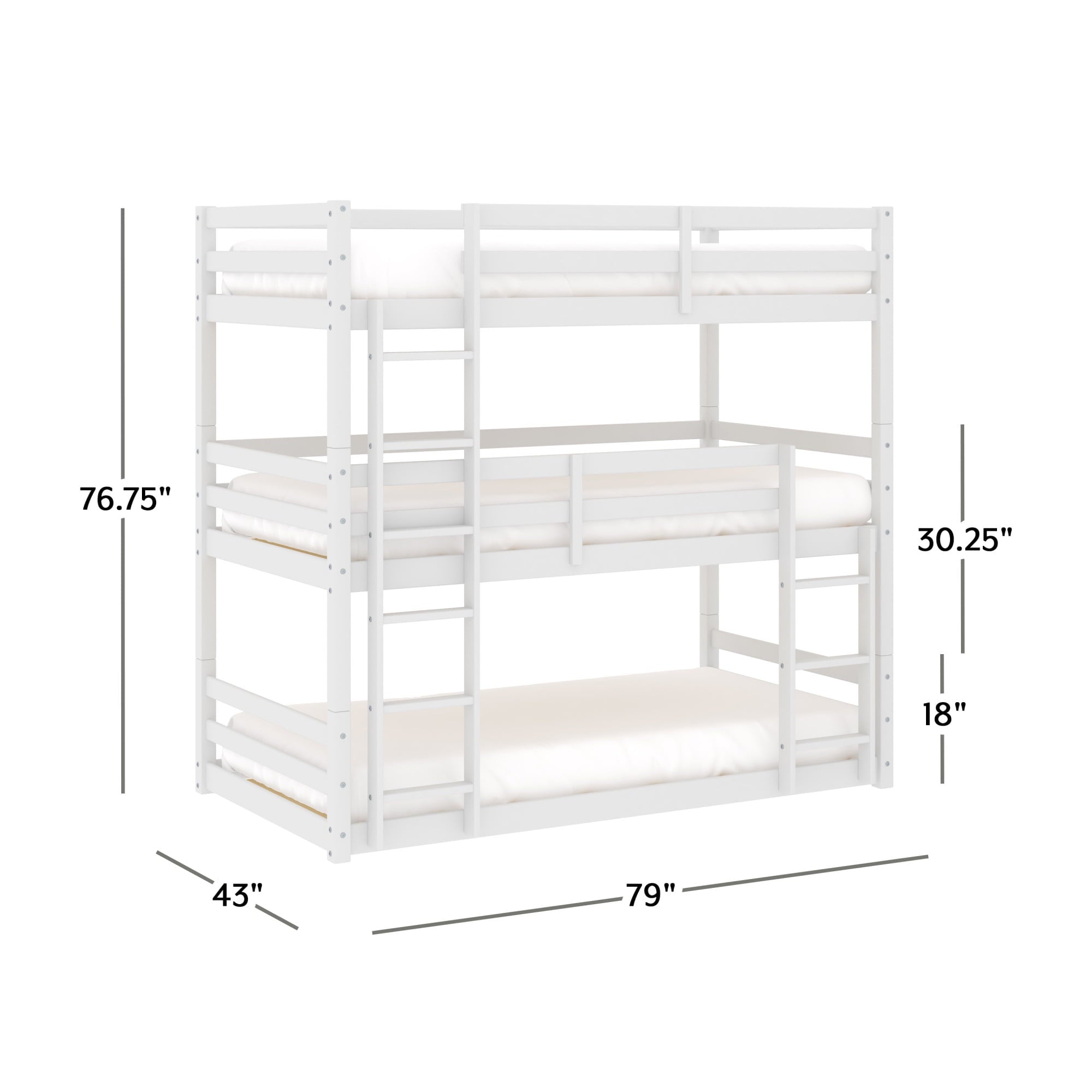 Campbell Wood Triple Twin Convertible Bunk Bed, White