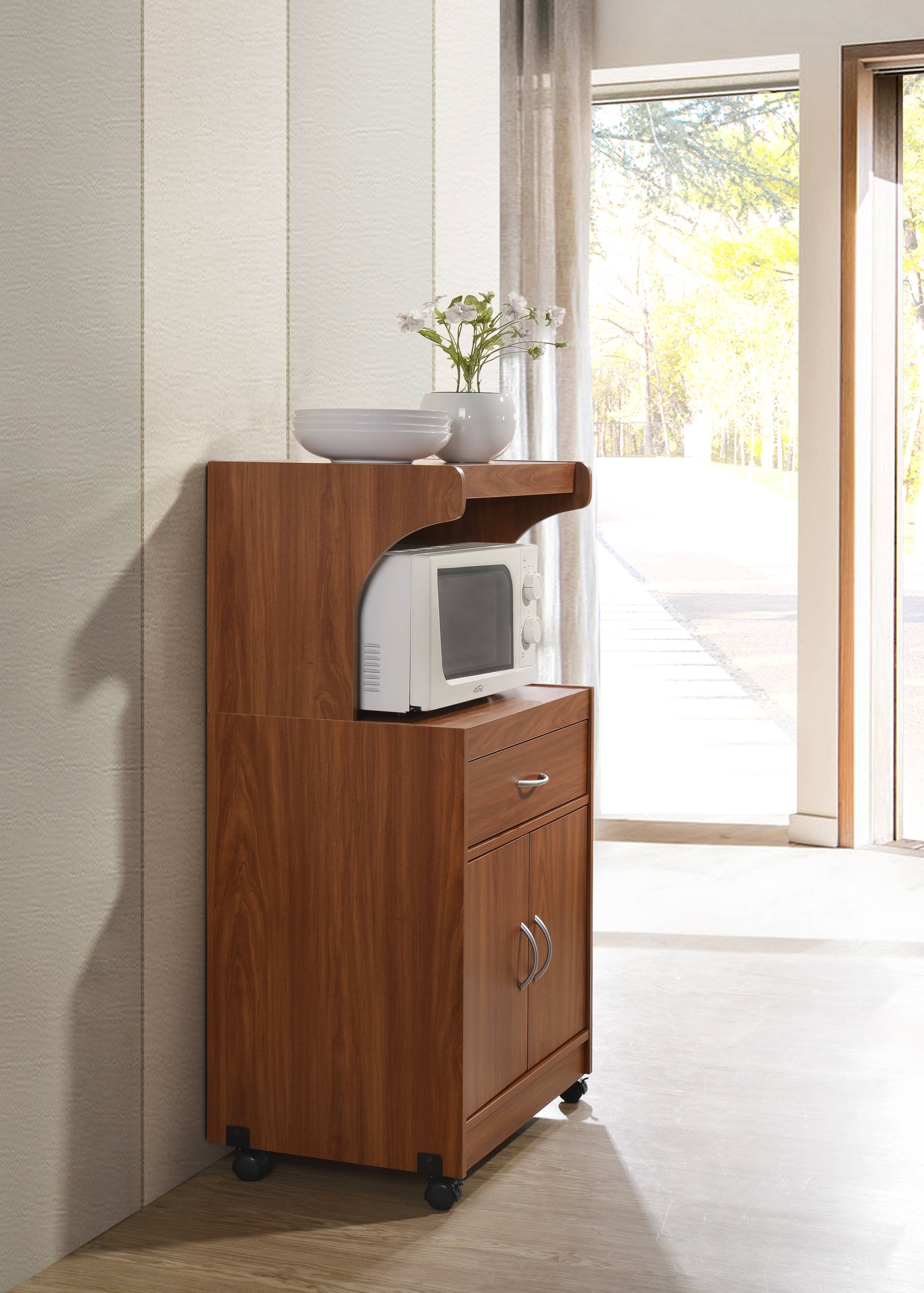 Hodedah Microwave Kitchen Cart, Cherry