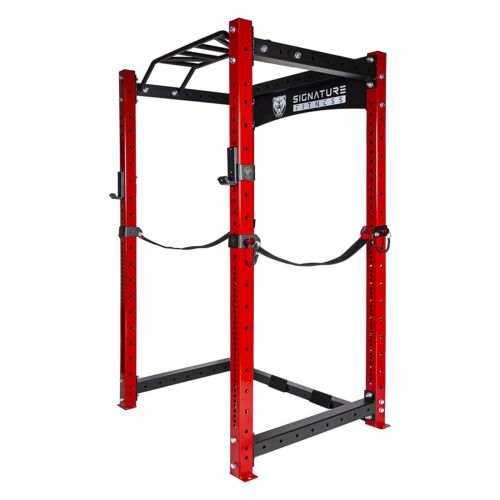 Signature Fitness SF-3 1,500 Pound Capacity 3 x 3 Ft Power Cage Squat Rack, Red