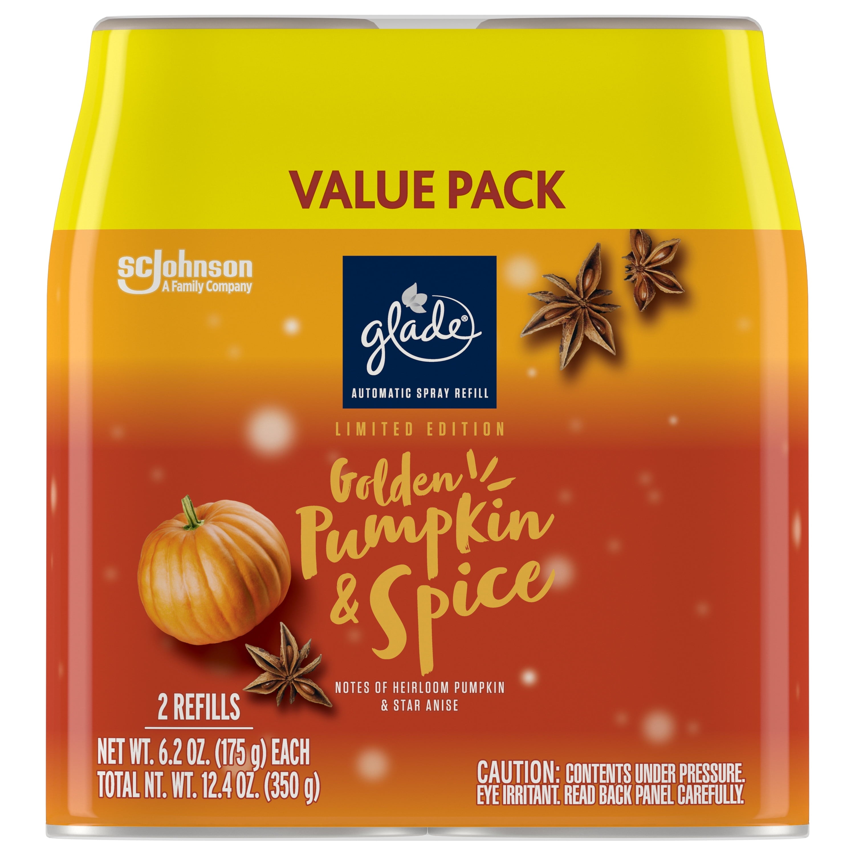 Glade Automatic Spray Refill, Air Freshener, Golden Pumpkin & Spice, 2 Refills, 6.2 oz Each