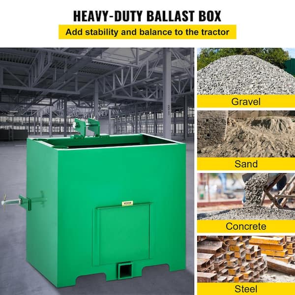 3-Point Ballast Box 800 lbs. Capacity Hitch Ballast Box Heavy-Duty Steel 5cu. ft. Volume Tractor Ballast Box, Green