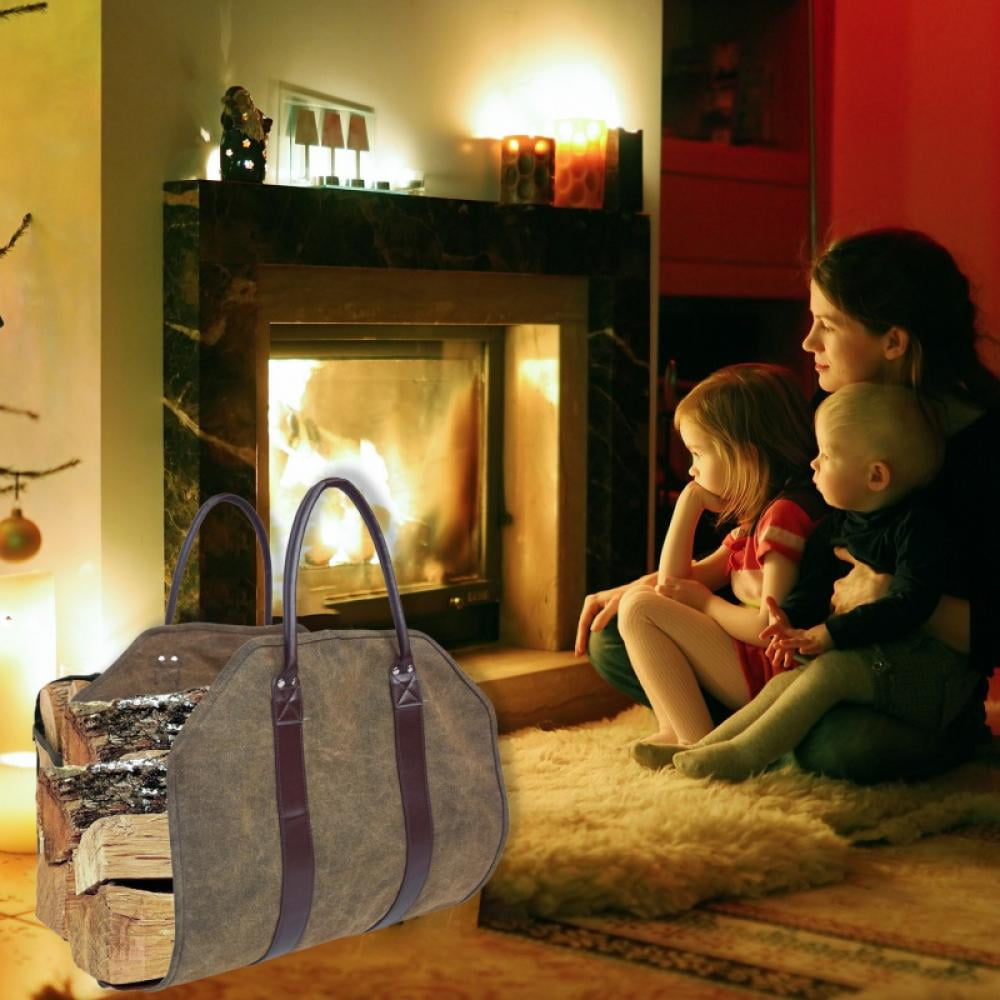 Pretty Comy Firewood Carrier 36x16 Inch Durable Waxed Canvas Log Carrier Heavy Duty Tote,Fire Place Sturdy Wood Carring Bag with Handles Security Strap for Camping Indoor